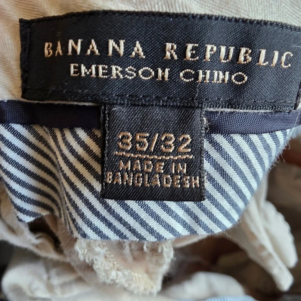 Banana‎ Republic Emerson Chino Mens Khaki Flat Front Pants Size 35x32 preppy